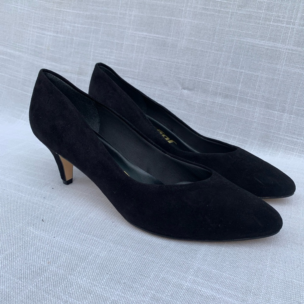 Vtg Joyce Womens Heel Shoes Black Suede Size 9 Leather USA - Picture 2 of 12